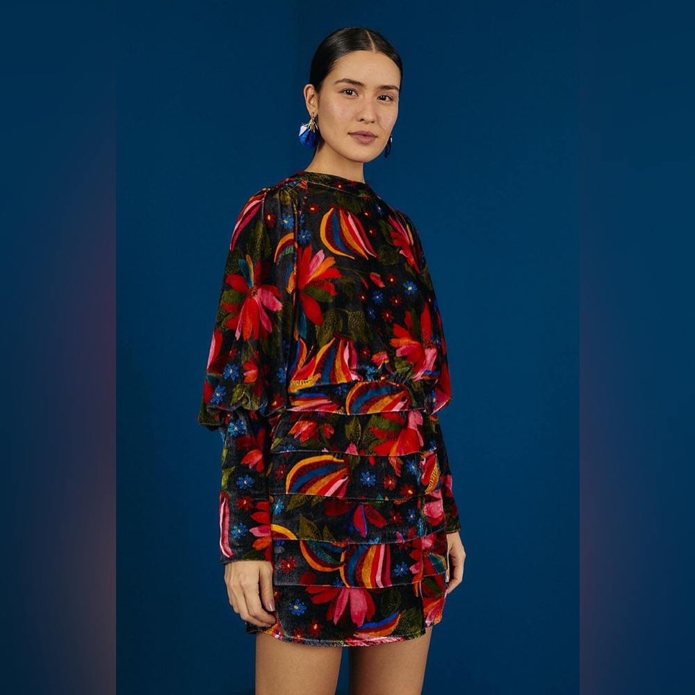 FARM Rio Floral Velvet Mini Dress